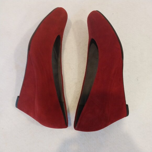 Stuart Weitzman Wedges Shoes Womens 7.5 Choke Up Burgundy Red Suede Pointed Toe, - Picture 3 of 11